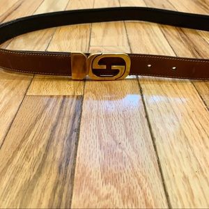 Authentic vintage brown leather Gucci GG belt